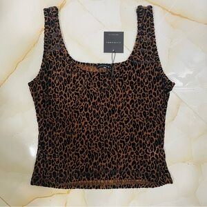 JLUXLABEL Brown & Black Burnout Velvet Leopard Print Tank Top Womens Size 2XL
